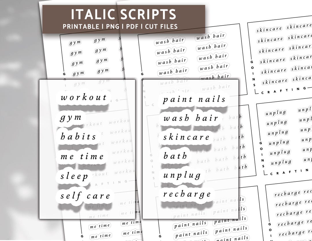 Self Care Scripts Italic Font, Minimal Planner Stickers, Journal ...