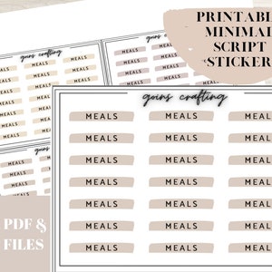 Meals script stickers, script header stickers, minimal planner stickers, journal stickers, functional stickers, digital stickers,