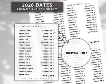 2026 Dates BOLD font, minimal planner stickers, journal stickers, digital stickers, bullet journal, hobonichi