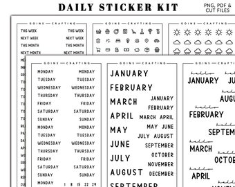 Daily functional sticker kit straight, hobonichi stickers, minimal planner stickers, functional stickers, bullet journal stickers,