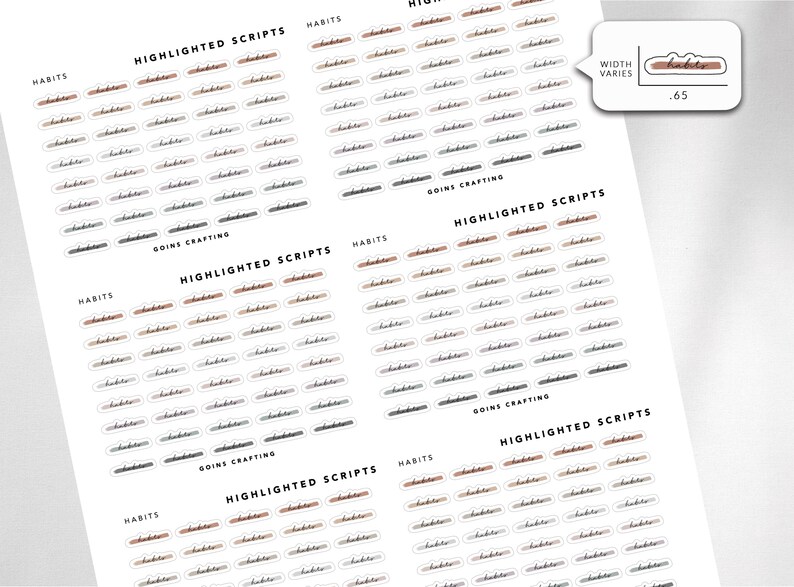 HABITS Cursive Highlighted Scripts, Minimal Planner Stickers, Journal ...