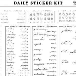 Dagligt funktionellt klistermärkeskit kursiv, hobonichi-klistermärken, minimala plannerklistermärken, funktionella klistermärken, bullet journal-klistermärken,