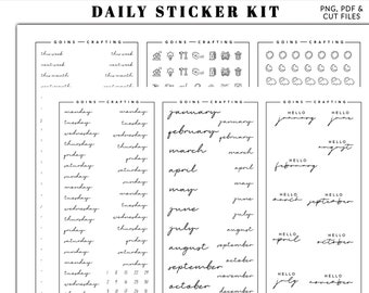 Daily functional sticker kit cursive, hobonichi stickers, minimal planner stickers, functional stickers, bullet journal stickers,