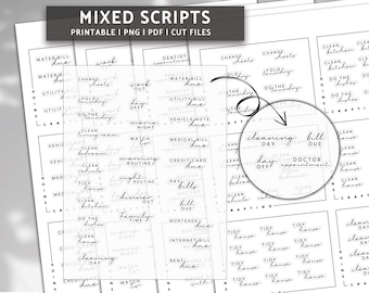 Mixed Scripts, minimal planner stickers, journal stickers, functional stickers, digital stickers, bullet journal stickers