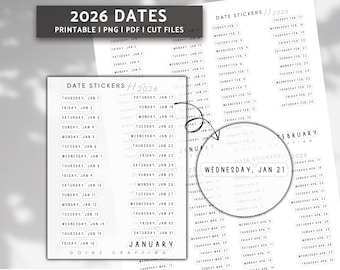 2026 Dates STRAIGHT font, minimal planner stickers, journal stickers, digital stickers, bullet journal, hobonichi