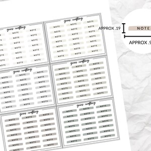 May include: A sheet of printable planner stickers with the text "guns crafting" and "NOTE" repeated multiple times. The stickers are in various shades of beige and grey.
