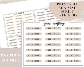 Bill Due script stickers, script header stickers, minimal planner stickers, journal stickers, functional stickers, digital stickers,