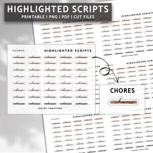 Puede incluir: Pegatinas digitales imprimibles para planificadores con la palabra "Tareas" escrita en letra cursiva. Las pegatinas son de varios colores, incluyendo marrón, gris y blanco. Las pegatinas están diseñadas para ser usadas en un planificador o diario.