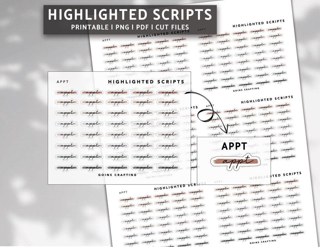 APPT Cursive Highlighted Scripts, Minimal Planner Stickers, Journal ...