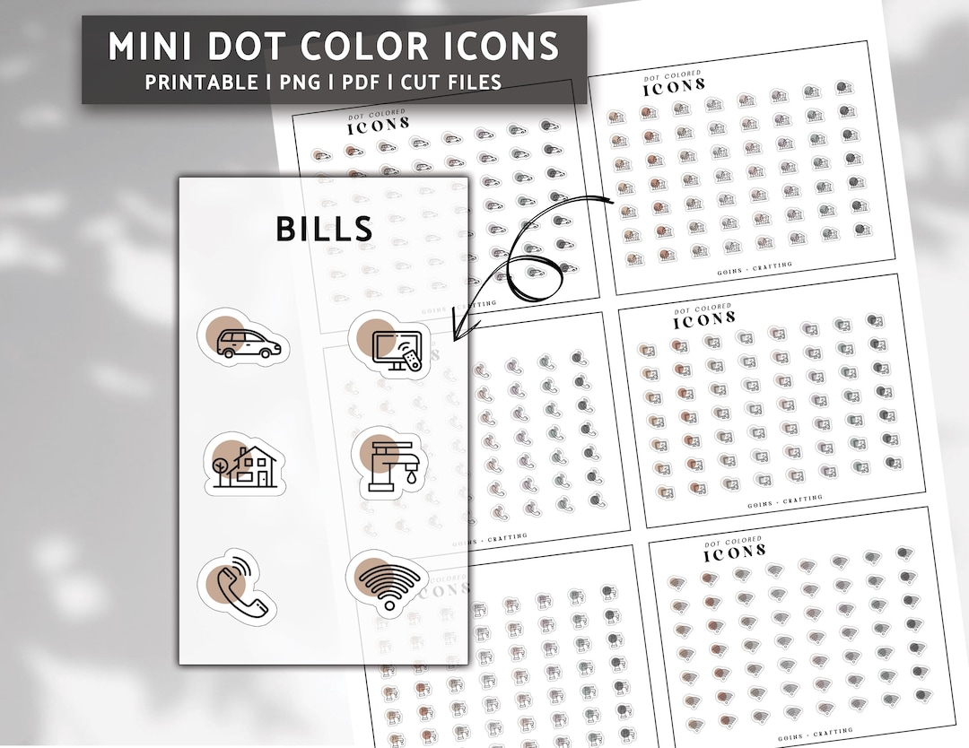 BILLS Dot Color Icons, Hobonichi Stickers, Minimal Planner Stickers ...