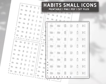 SMALL habits icons, minimal icon stickers, minimal planner stickers, journal stickers, functional stickers, printable stickers