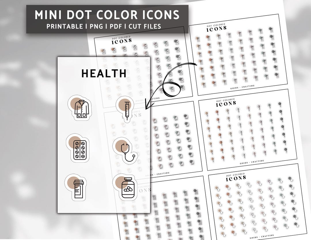 HEALTH Dot Color Icons, Hobonichi Stickers, Minimal Planner Stickers ...