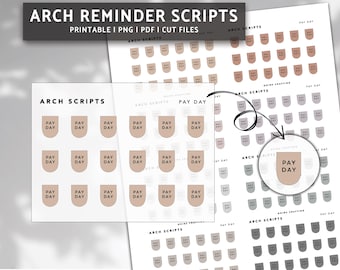 PAYDAY Arch Reminder Scripts, minimal planner stickers, journal stickers, functional stickers, digital stickers, printable stickers