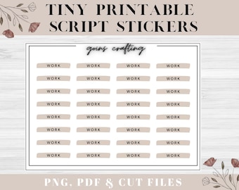MICRO Work script stickers, script header stickers, minimal planner stickers, journal stickers, functional stickers, digital stickers