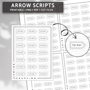 May include: Printable sheet of stickers with the text "TO PAY" in an arrow shape. The stickers are designed for use in a planner or journal.