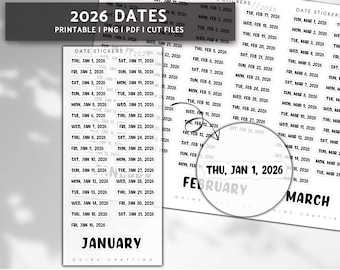 2026 Dates BOLD font, minimal planner stickers, journal stickers, digital stickers, bullet journal, hobonichi