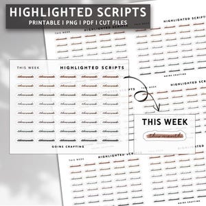 DENNA VECKA kursiv markerad text, minimala planerklistermärken, journalklistermärken, digitala klistermärken, bullet journal, hobonichi