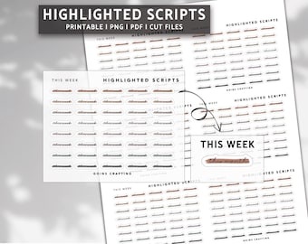 THIS WEEK cursive highlighted scripts, minimal planner stickers, journal stickers, digital stickers, bullet journal, hobonichi