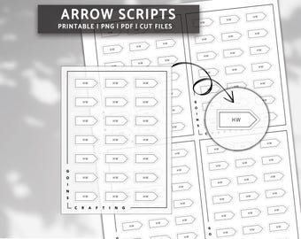 Homework arrow script stickers, minimal planner stickers, functional stickers, bullet journal stickers, hobonichi stickers