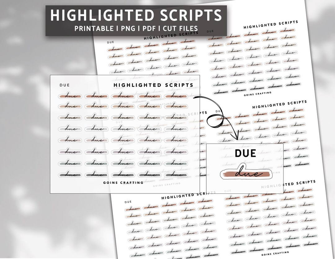 DUE Cursive Highlighted Scripts, Minimal Planner Stickers, Journal ...