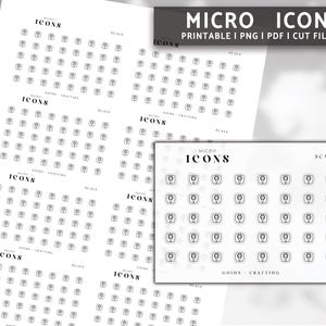 May include: Printable sheet of small icons, featuring a camera icon repeated in a grid pattern. The sheet is labeled "MICRO ICONS" and includes the text "GOALS - CRAFTING" and "SCALE".