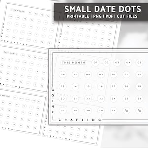 Peut inclure: Calendrier imprimable noir et blanc avec le texte "This Month" et "GO INS L CRAFING" à gauche et les numéros 1 à 31 dans des cercles à droite.