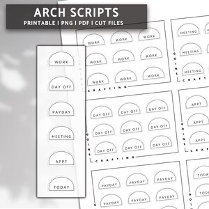 Arch script-klistermärken, enfärgade arbetsklistermärken, minimalistiska planeringsklistermärken, funktionella klistermärken, bullet journal-klistermärken, hobonichi-klistermärken
