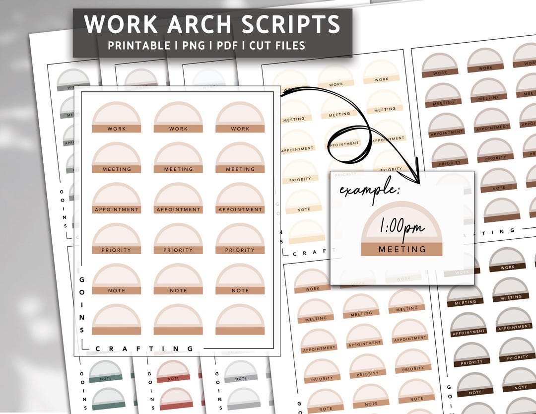 Work Arch Script Labels, Minimal Planner Stickers, Journal Stickers ...