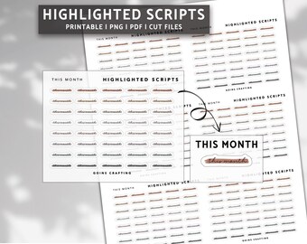 THIS MONTH cursive highlighted scripts, minimal planner stickers, journal stickers, digital stickers, bullet journal, hobonichi