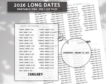 2026 LONG date stickers BOLD, minimal planner stickers, journal stickers, functional stickers, digital stickers, bullet journal