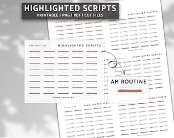 AM ROUTINE cursive highlighted scripts, minimal planner stickers, journal stickers, digital stickers, bullet journal, hobonichi