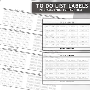 Op de afbeelding: Printbare to-do-lijstlabels met de tekst "To Do Scripts" en "Going Crafting" in zwarte tekst op een witte achtergrond.