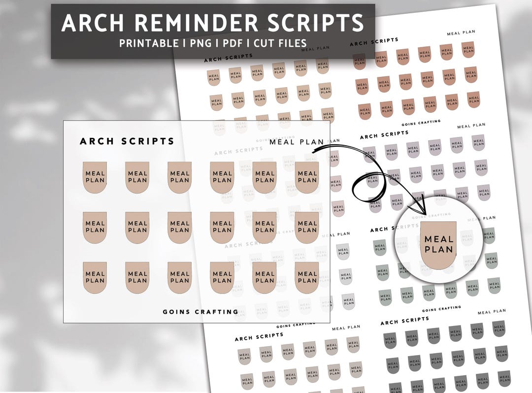 MEAL PLAN Arch Reminder Scripts, Minimal Planner Stickers, Journal ...