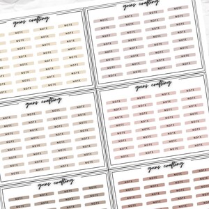 May include: A printable sheet of planner stickers with the text "goins crafting" and the word "NOTE" repeated multiple times in a grid pattern. The stickers are in various shades of brown and beige.