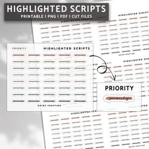 May include: Printable planner stickers with the word "priority" in a handwritten script font. The stickers are in a white, gray, and brown color scheme. The stickers are designed to be used in a planner or journal.