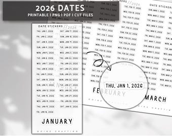 2026 Dates STRAIGHT font, minimal planner stickers, journal stickers, digital stickers, bullet journal, hobonichi
