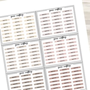 May include: A printable sheet with 60 blank note spaces, each labelled "NOTE" in black text. The sheet is divided into six sections, each with a black border and the text "going crafting" in black text. The background is white with a subtle beige and light brown pattern.