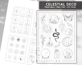 CELESTIAL DECO, minimal planner stickers, journal stickers, functional stickers, digital stickers, bullet journal