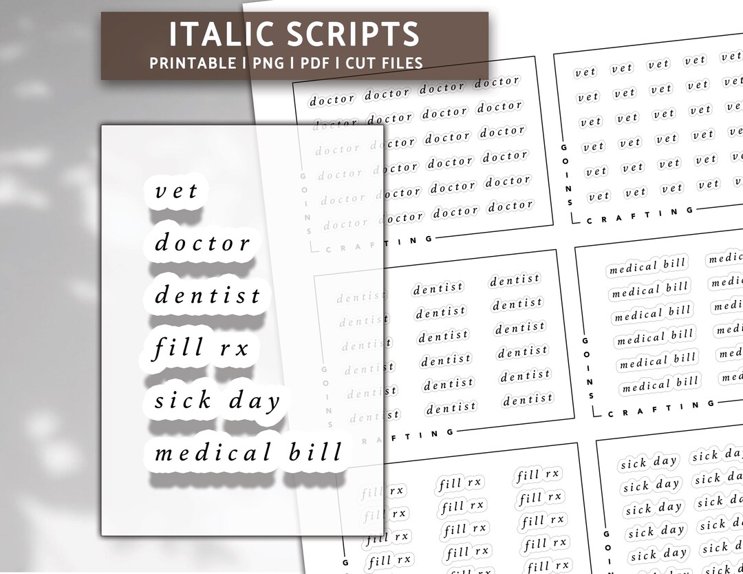 Medical Scripts Italic Font, Minimal Planner Stickers, Journal Stickers ...