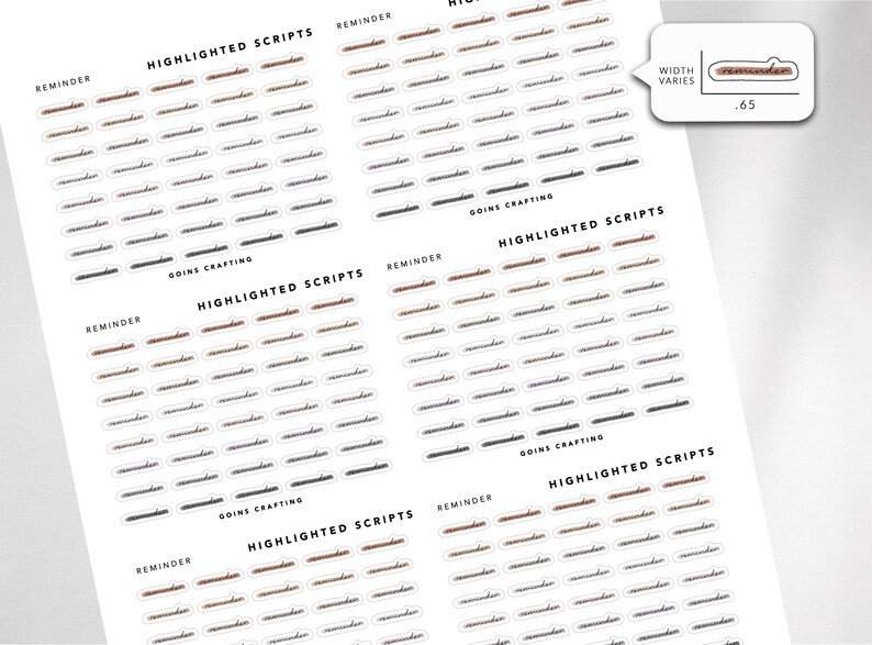 REMINDER Cursive Highlighted Scripts, Minimal Planner Stickers, Journal ...