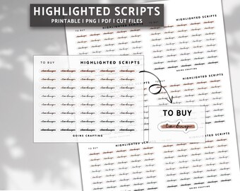 TO BUY cursive highlighted scripts, minimal planner stickers, journal stickers, digital stickers, bullet journal, hobonichi