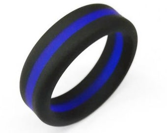 Thin Blue Line Silicone Ring - Six Sizes