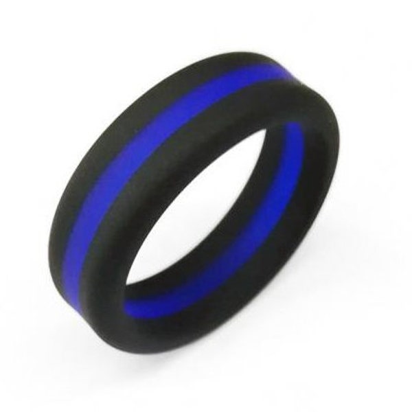 Bague fine en silicone Blue Line - Six tailles