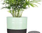 1-Pack Plant pot, 6 inch Ceramic Planters Pots with Drainage Hole and Trays for Herbs, Aloes, Money Trees, Cream White Cylinder Stripes Pots