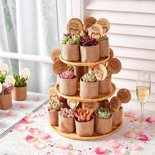 Live Succulent Favor--Succulent Plant & Burlap Bag+Tag+Color Gift Box, Wedding Party | Baby Shower | Graduation Favor | Father's Day Gift