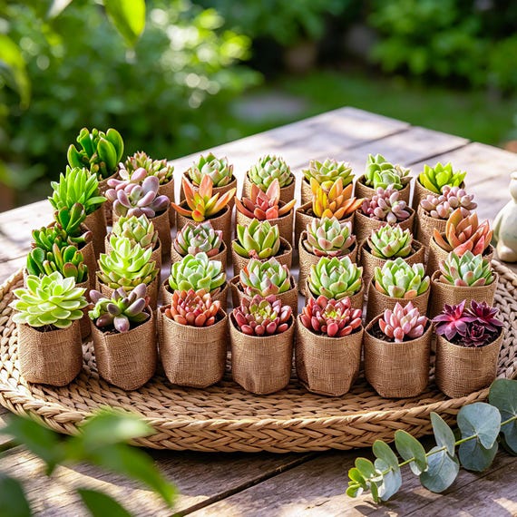 Succulent Favors, 50-100 Succulent(10Varieties)+ Mini Burlap Bags |  Graduation Season Gifts | Baby Shower Favor | Father's Day Gift