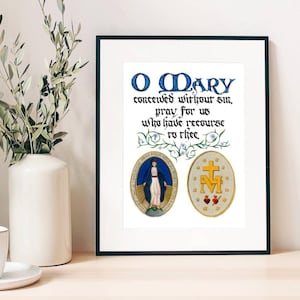 Miraculous Medal Art Print: Catholic Calligraphy, Our Lady