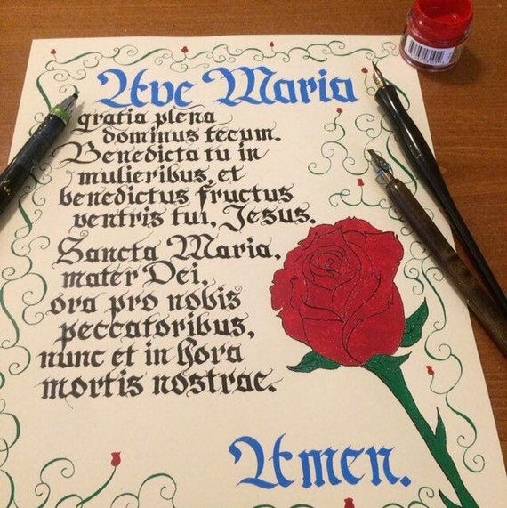 Ave Maria Ave Latina Ave Maria Calligrafia Lettere Al Etsy