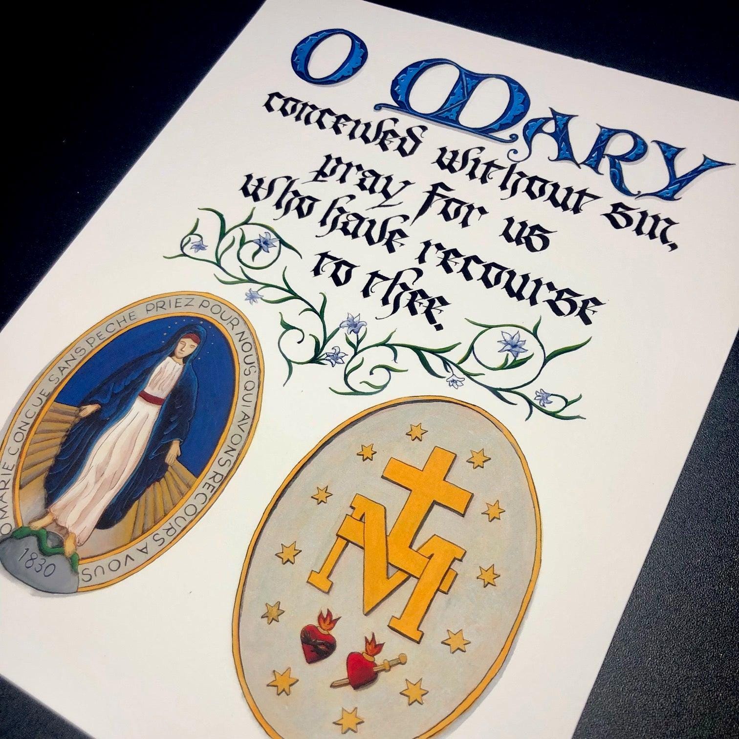 Miraculous Medal Art Print: Catholic Calligraphy, Our Lady - Etsy