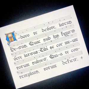 Adoro Te Devote Gregorian Chant Illuminated Calligraphy - Eucharistic devotion gift for Catholic priest, godparent, First Communion